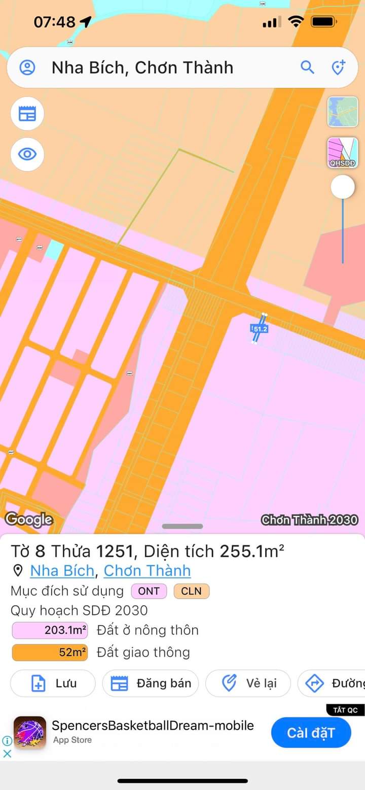 Bán đất xã Nha Bích giá 750tr dt 5×50×100tc