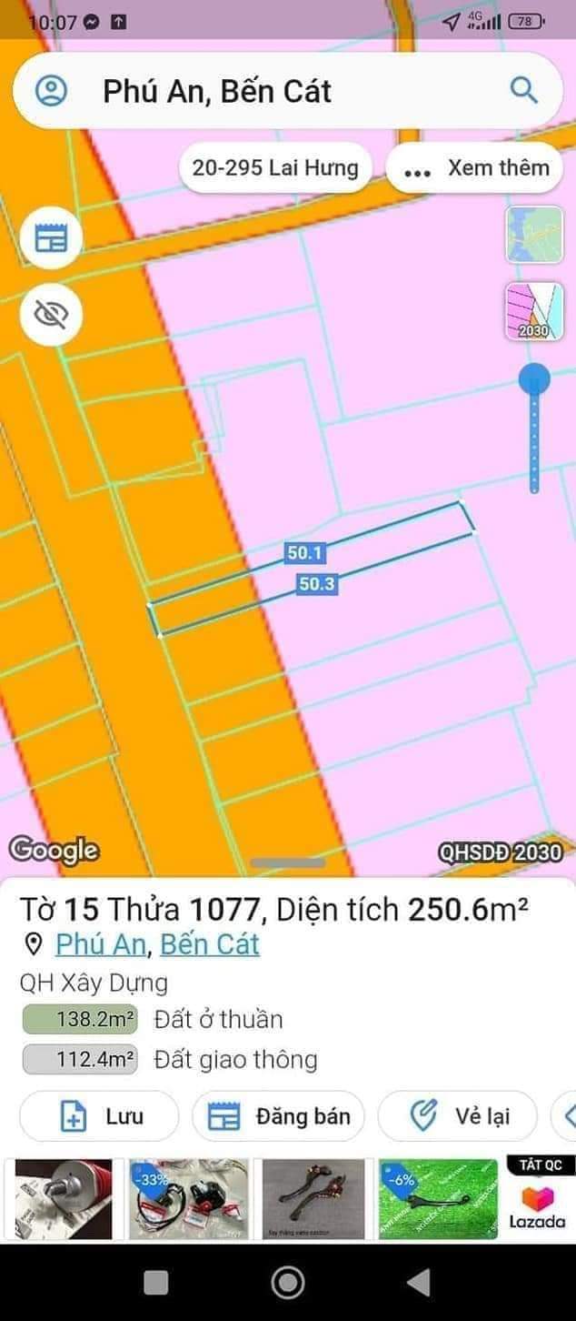 Bán đất Phú An giá 1tỉ750 đt 5*50*100tc