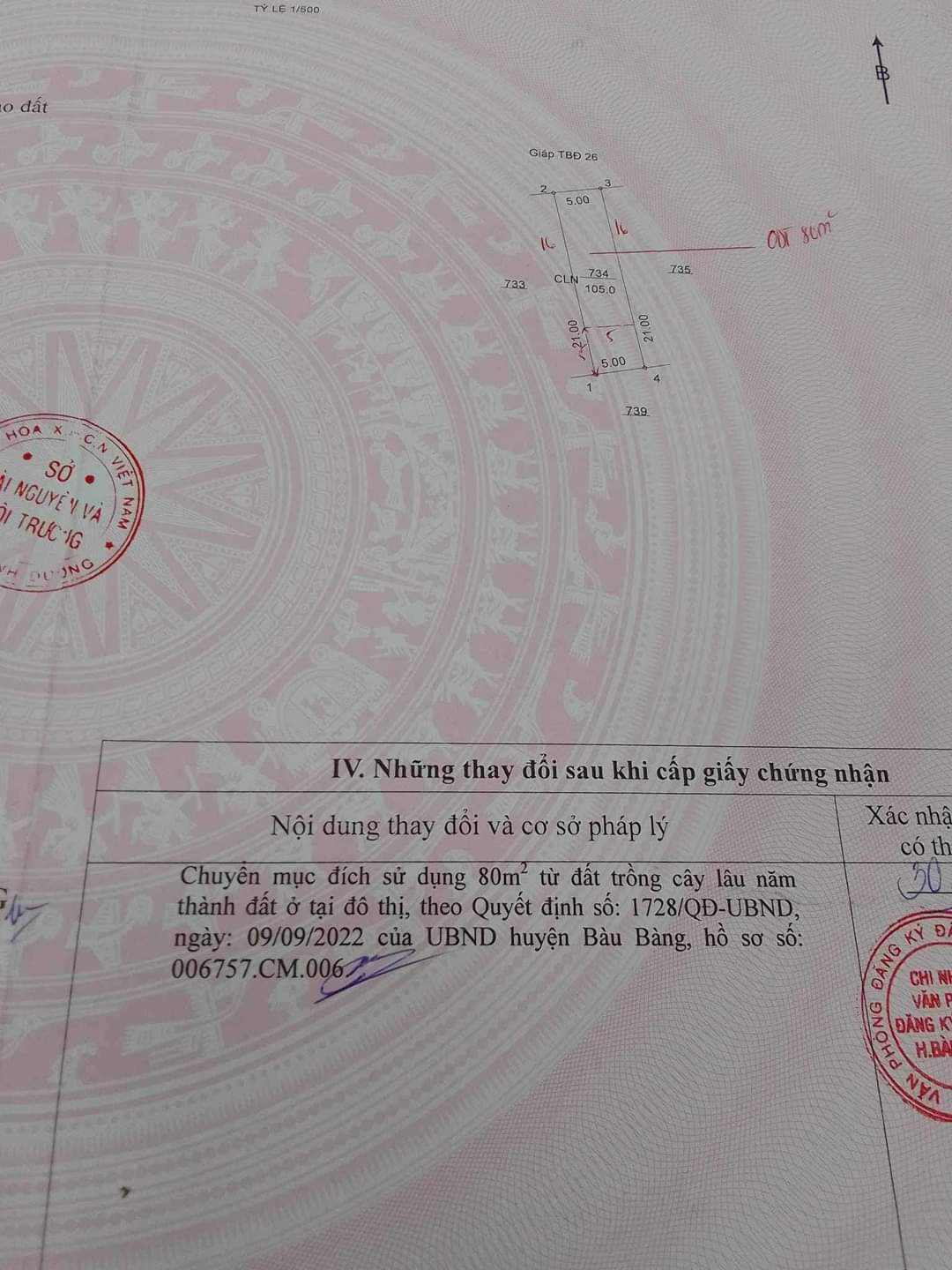 Bán đất Lai Uyên giá 920tr dt 5*21*80tc