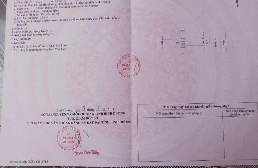 Bán đất Mỹ Phước giá 1tỉ9 dt 5*30