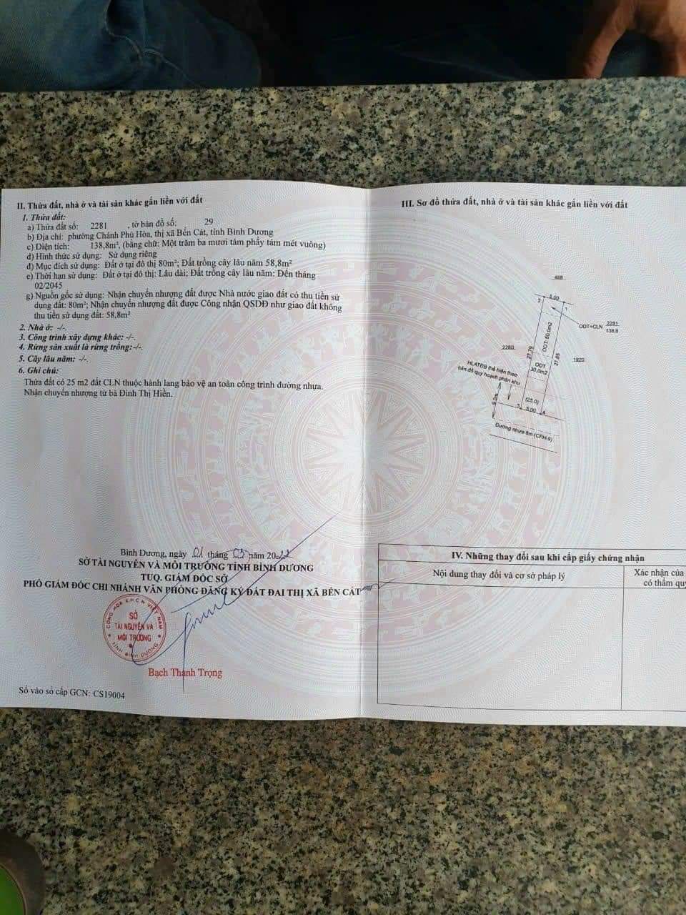 Bán đất Chánh Phú Hòa giá 1tỉ180 dt 5*27*80tc