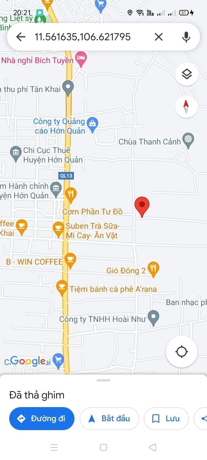 Bán đất tt Tân Khai giá 1tỷ250 dt 10×55×40tc