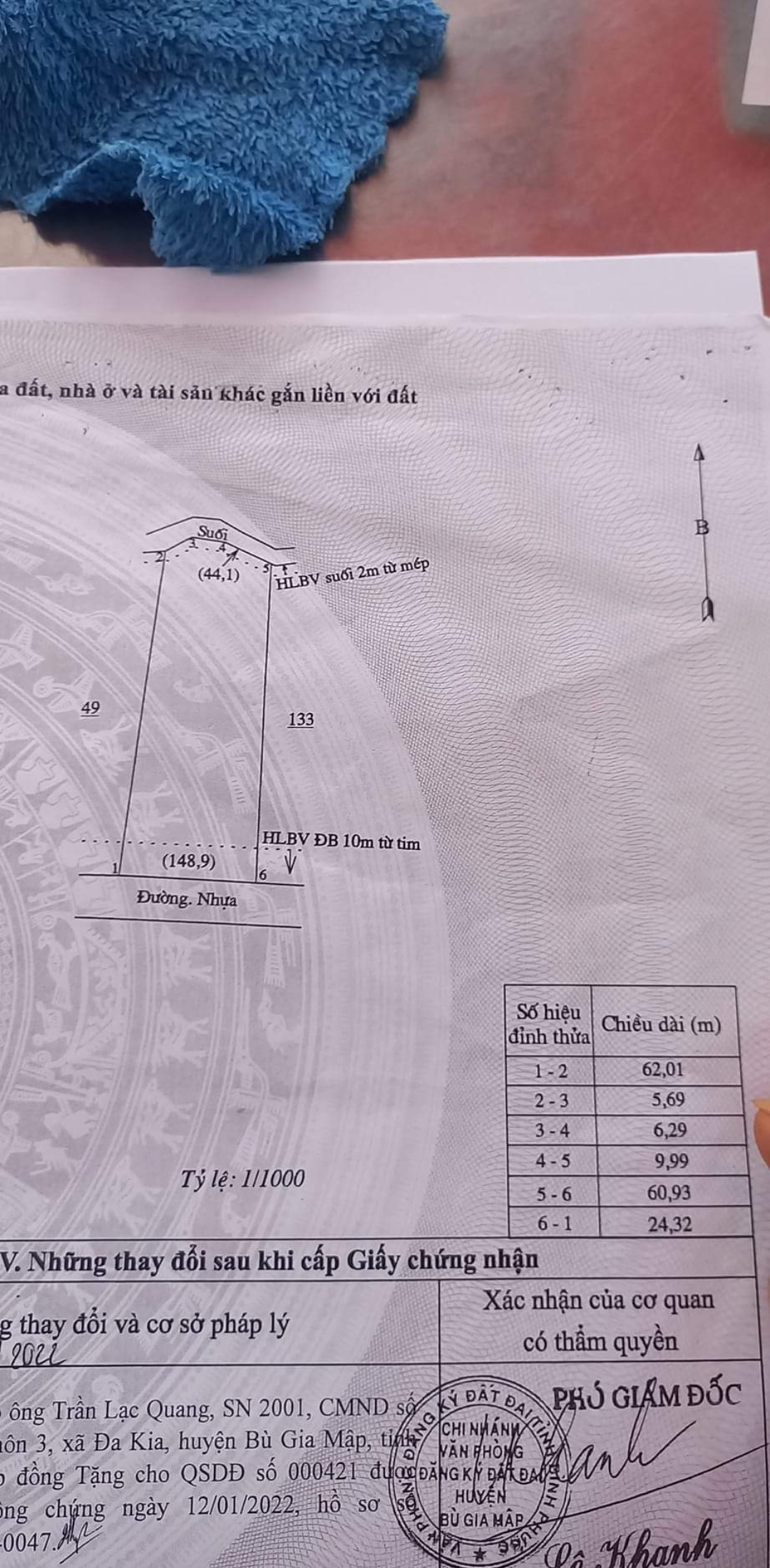 Bán đất xã Đa Kia dt 1412.6m2*300tc giá 1,5tỷ