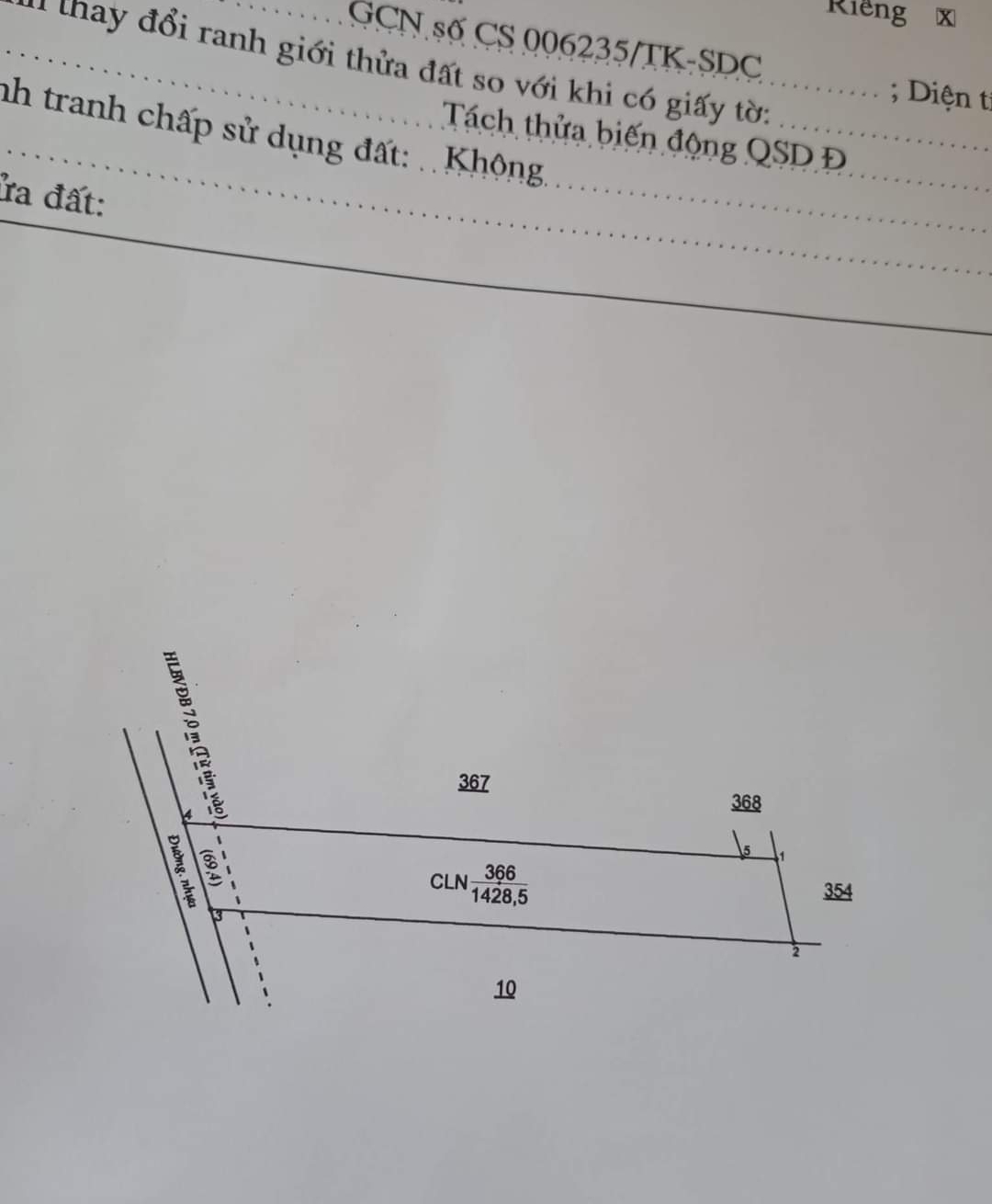 Bán đất xã Đa Kia dt 15*102 giá 75tr/m