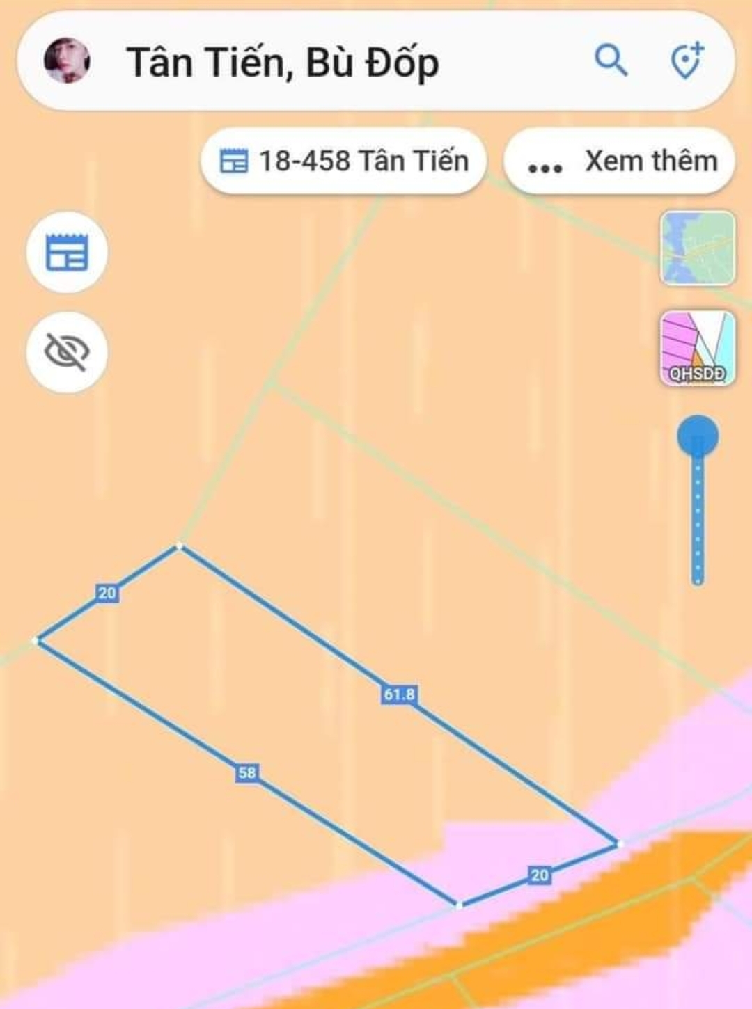 Bán đất xã Tân Tiến dt 20*61 giá 420tr