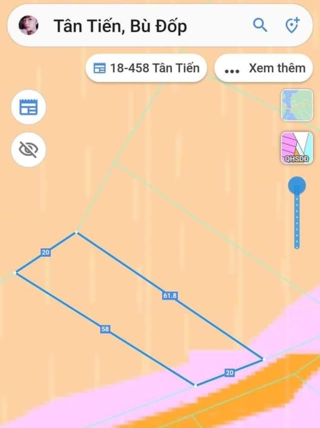 Bán đất xã Tân Tiến dt 20*61 giá 420tr