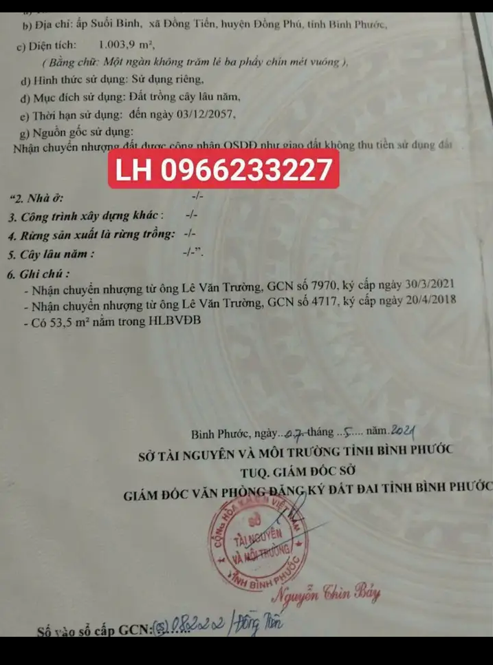 Bán đất xã Đồng Tiến giá 550tr dt 20×50