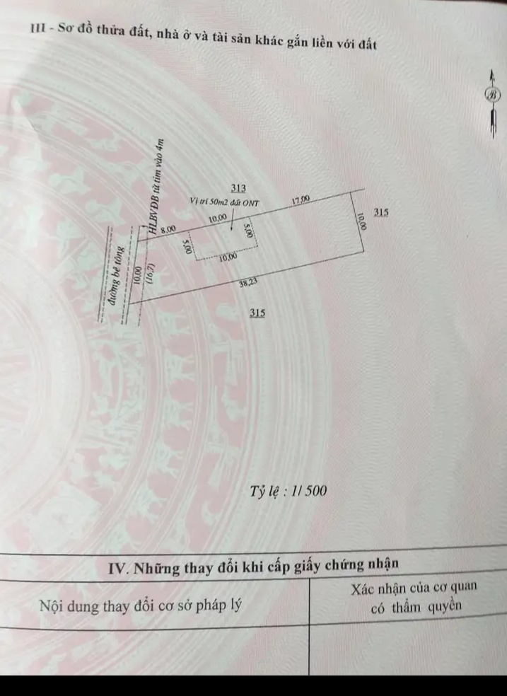 Bán đất xã Tân Thành giá 1tỷ050 dt 10×38×50tc