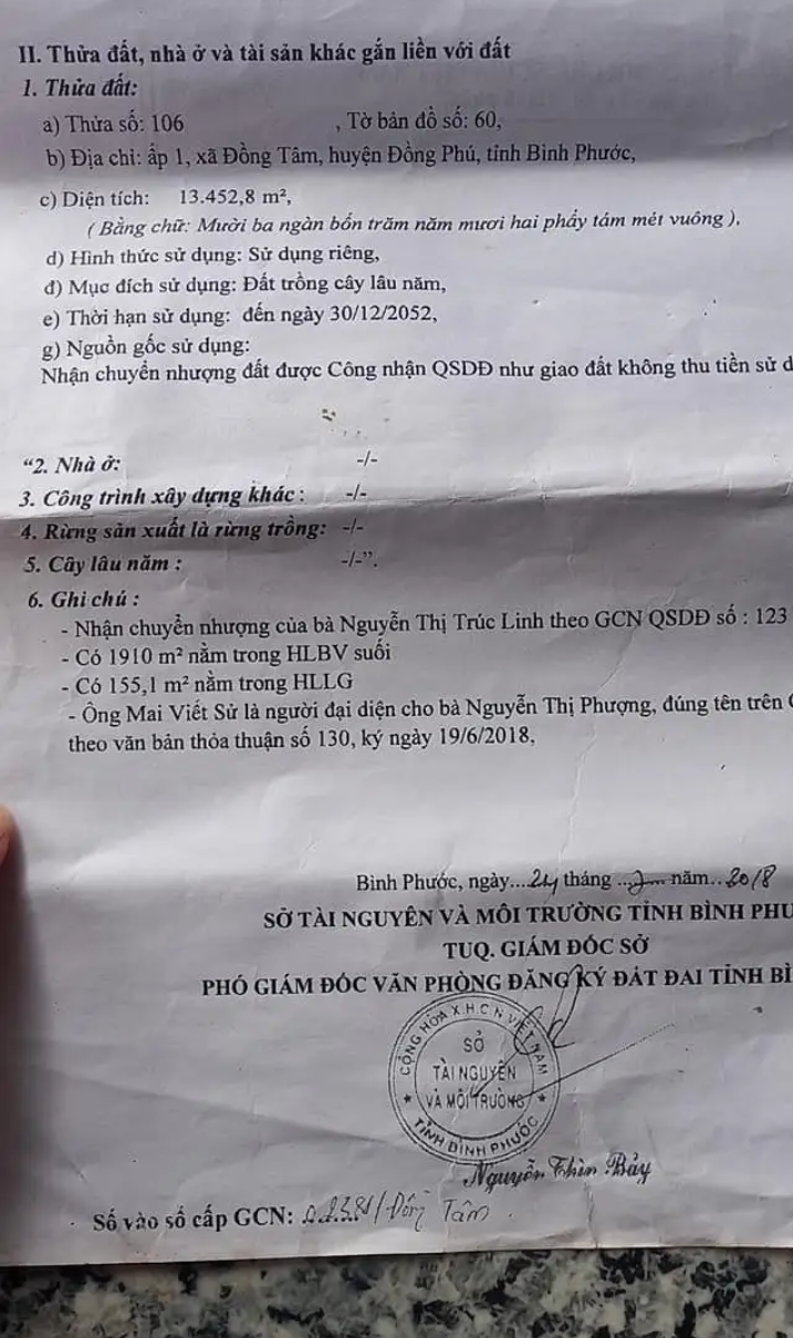 Bán đất xã Đồng Tâm giá 4tỷ1 dt 1ha3