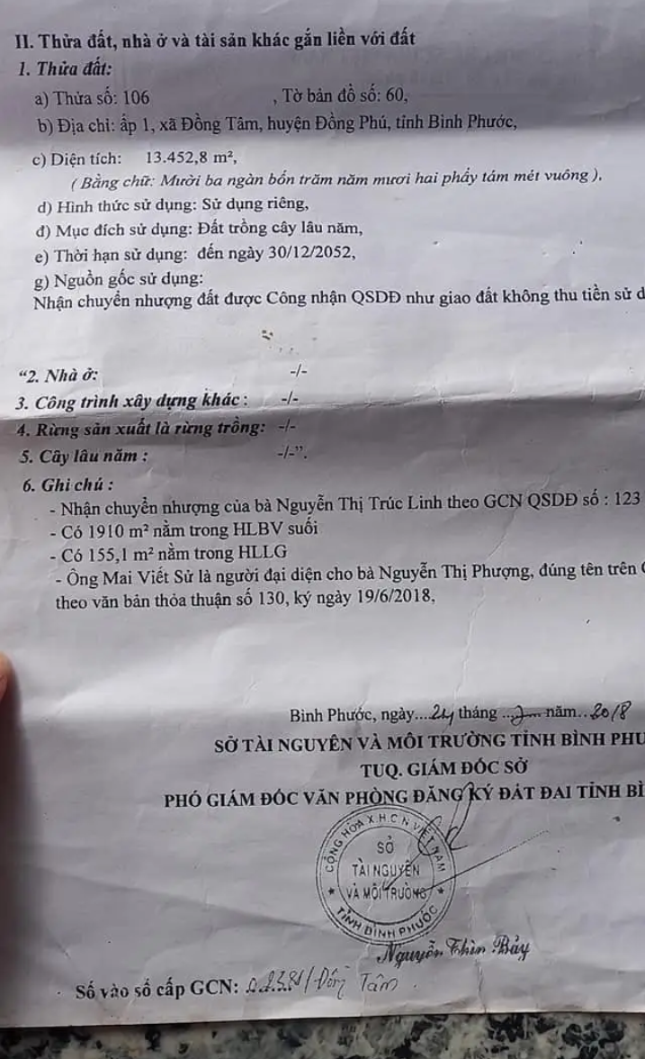 Bán đất xã Đồng Tâm giá 4tỷ1 dt 1ha3