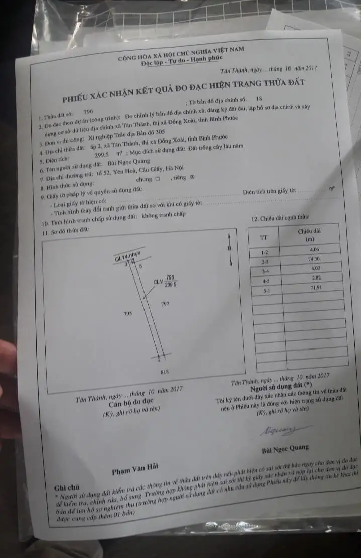 Bán đất xã Tân Thành giá 1tỷ7 dt 4×70