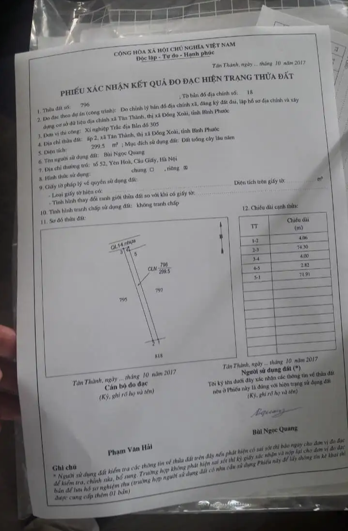 Bán đất xã Tân Thành giá 1tỷ7 dt 4×70