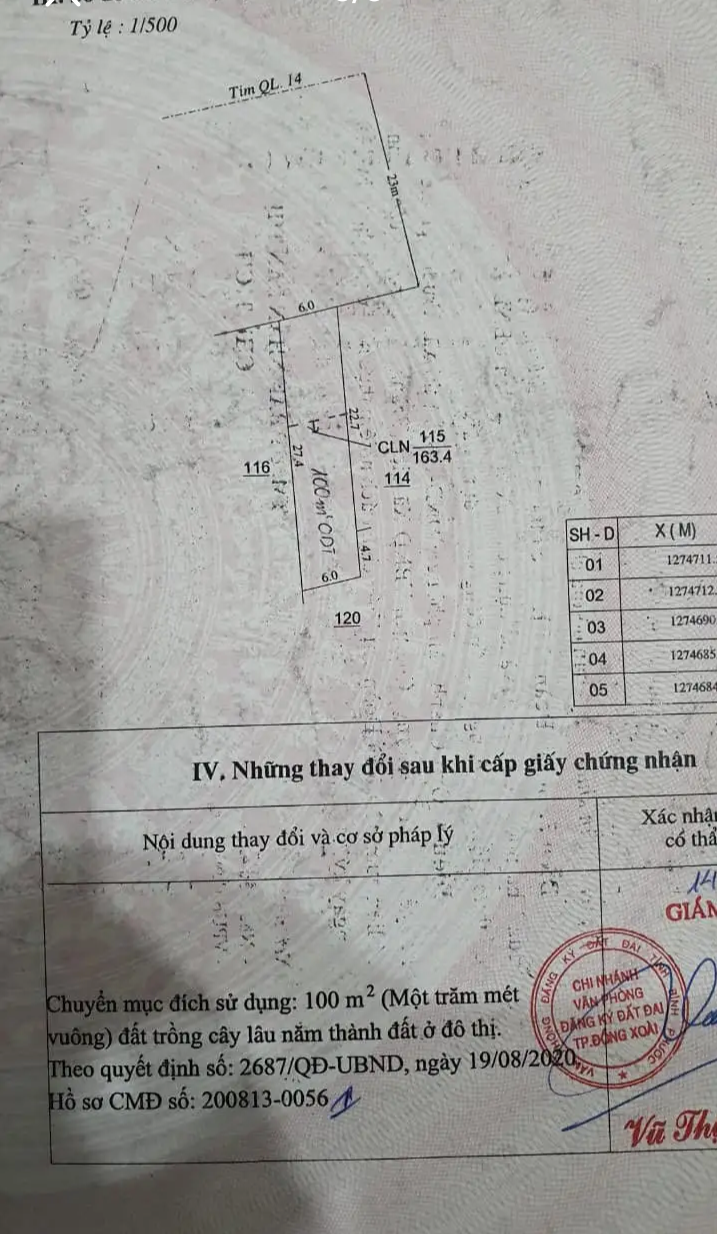 Bán đất phường Tiến Thành giá 3tỷ100 dt 6×27×100m2 tc