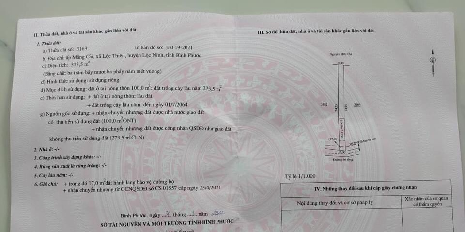 Bán đất xã Lộc Thiện giá 220tr dt 5x74x100tc