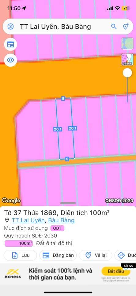 Bán đất Lai Uyên giá 990tr dt 5*20