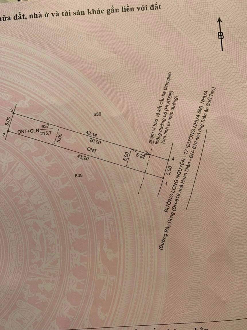 Bán đất Long Nguyên giá 1tỉ dt 5*43*100tc
