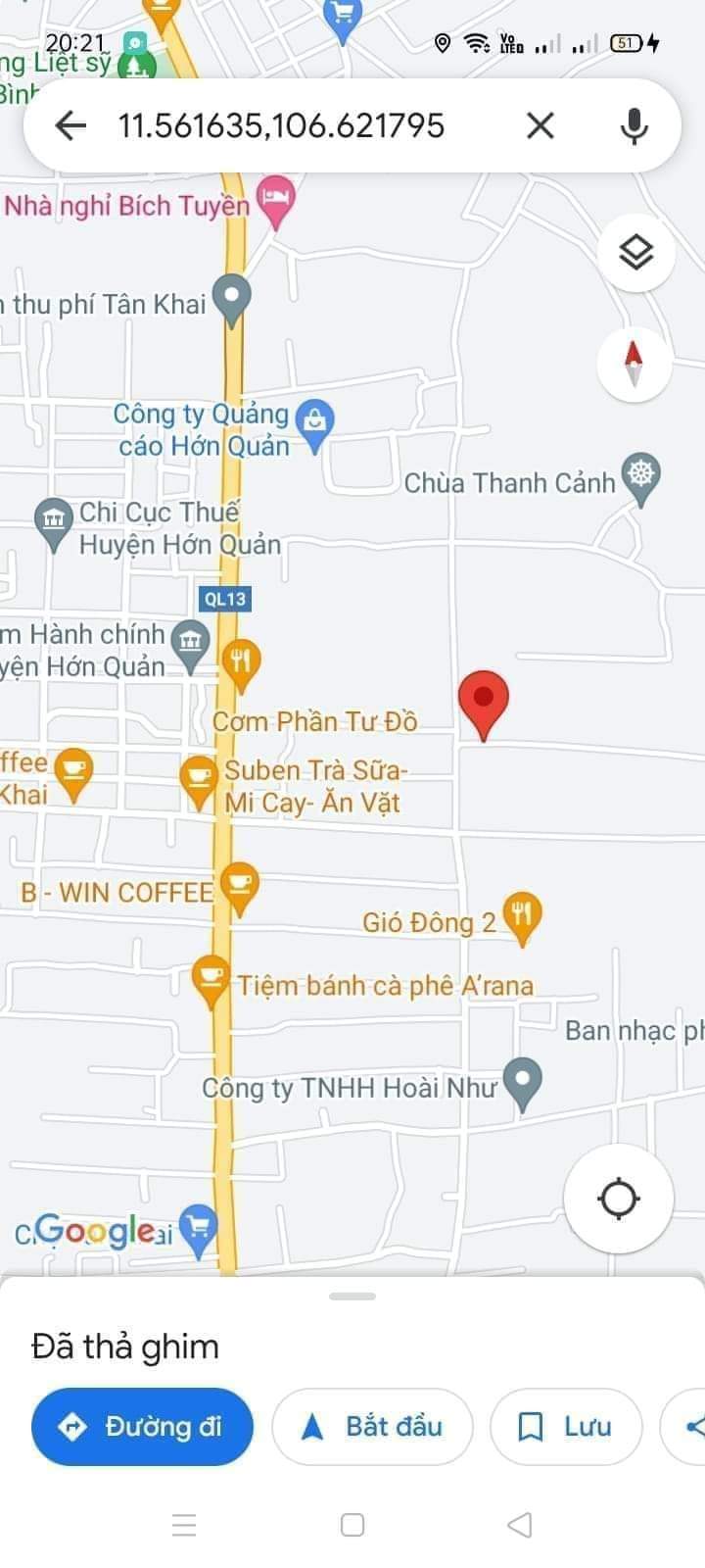 Bán đất tt Tân Khai giá 1tỷ250 dt 10×55×40tc