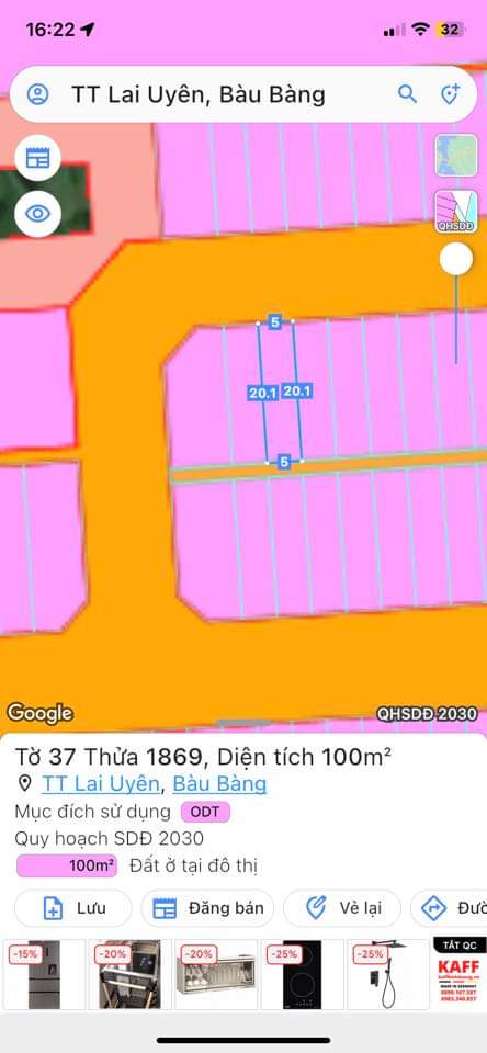 Bán đất Lai Uyên giá 920tr dt 5*20