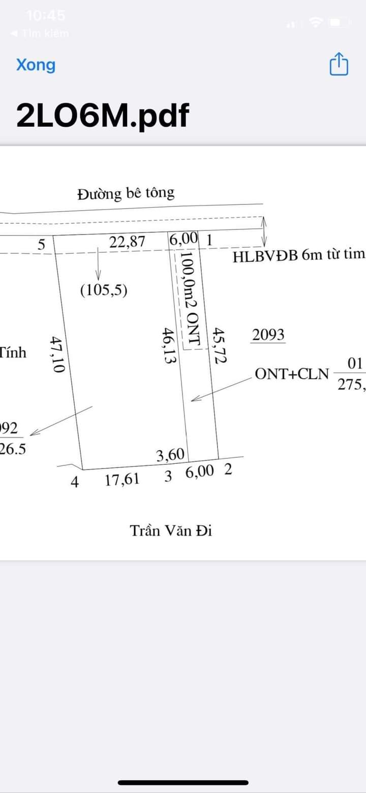 Bán đất xã Lộc thuận giá 299tr dt 6x45x100 tc