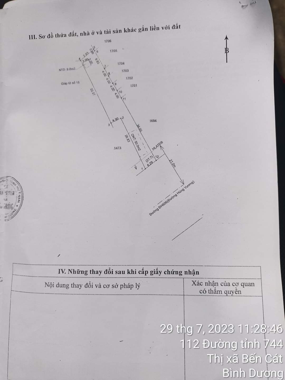 Bán đất An Điền giá 4 tỉ dt 6*60*50tc