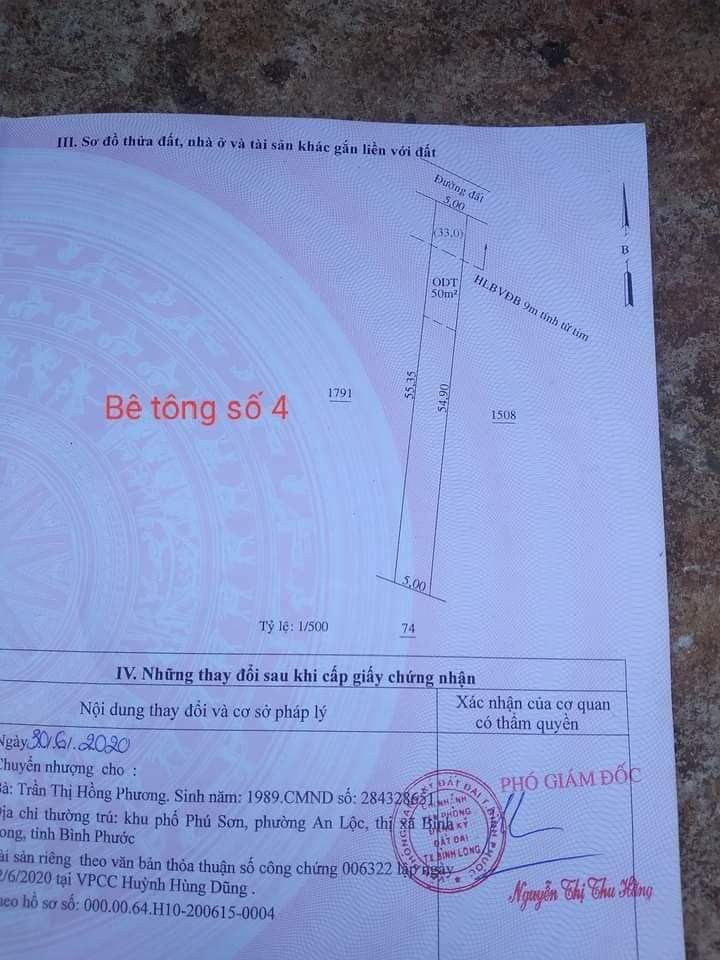 Bán đất khu phố Bình An phường An Lộc giá 670tr dt 5×55×50tc