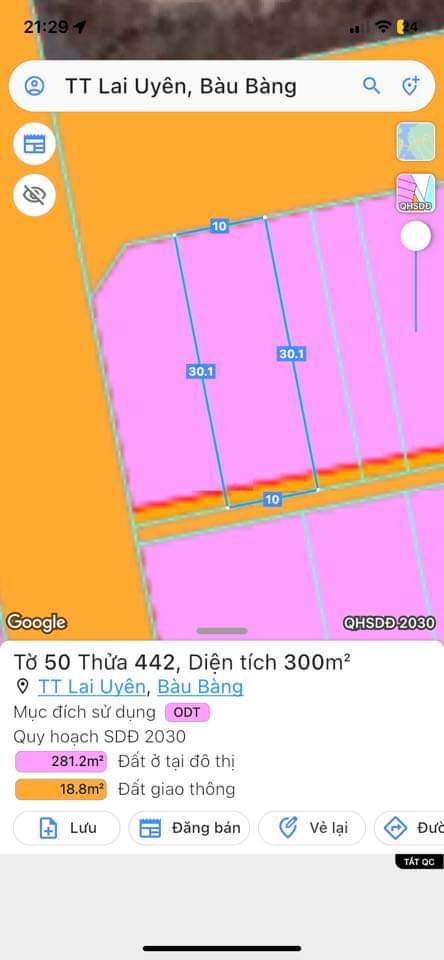 Bán đất Lai Uyên giá 2tỉ4 dt 10*30