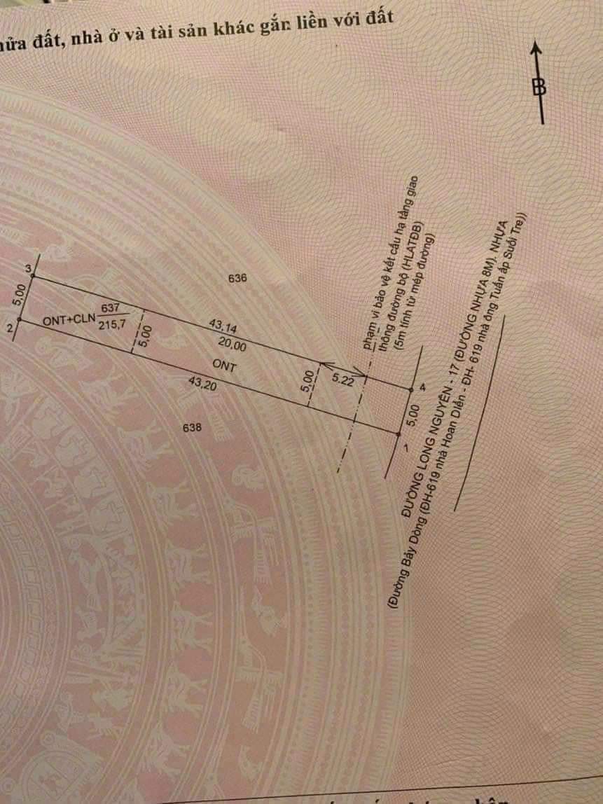 Bán đất Long Nguyên giá 1tỉ dt 5*43*100tc