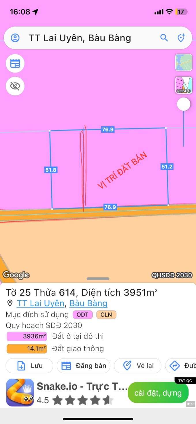 Bán đất Lai Uyên giá 5tỉ dt 76*51