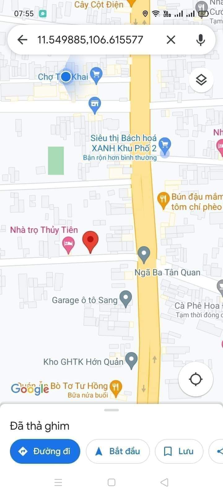 Bán đất tt Tân Khai giá 2tỷ3 dt 15×50×100tc