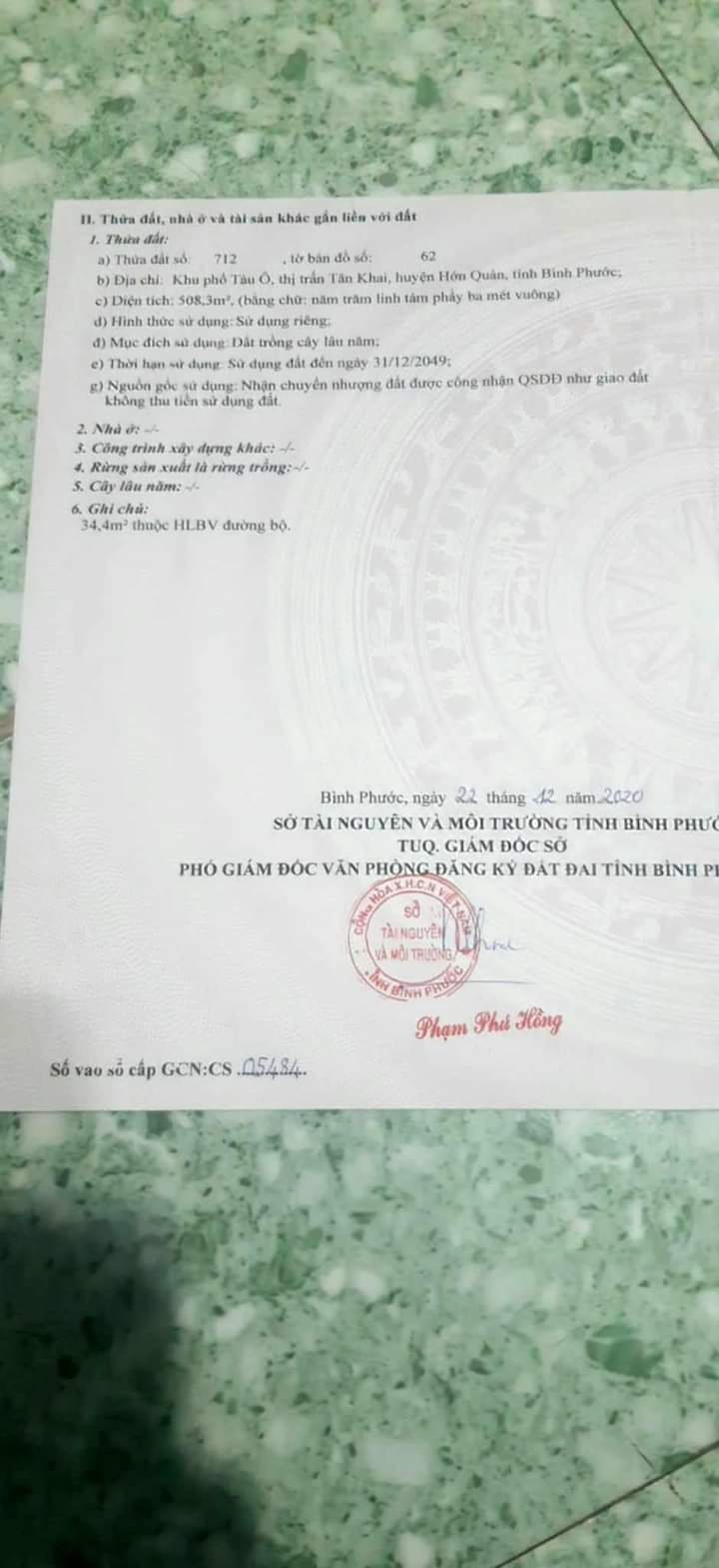 Bán đất tt Tân Khai giá 320tr dt 10×50