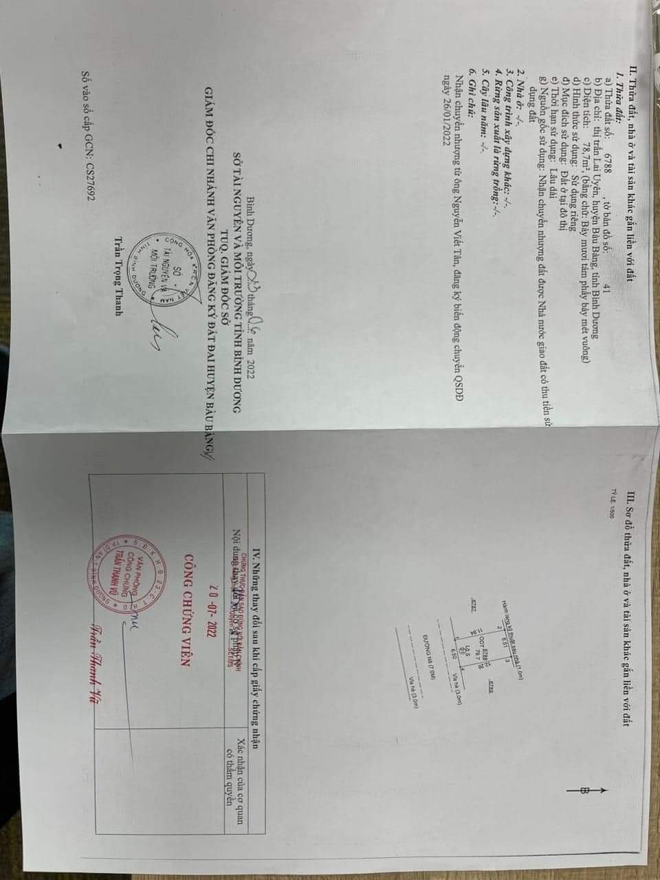 Bán đất Lai Uyên giá 880tr dt 6,5*12*78tc