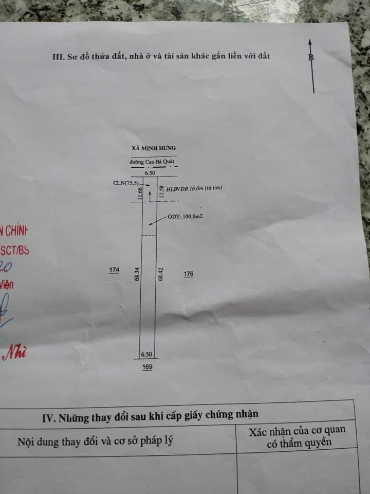 Bán đất phường Minh Hưng giá 2 tỷ dt 6.5×68