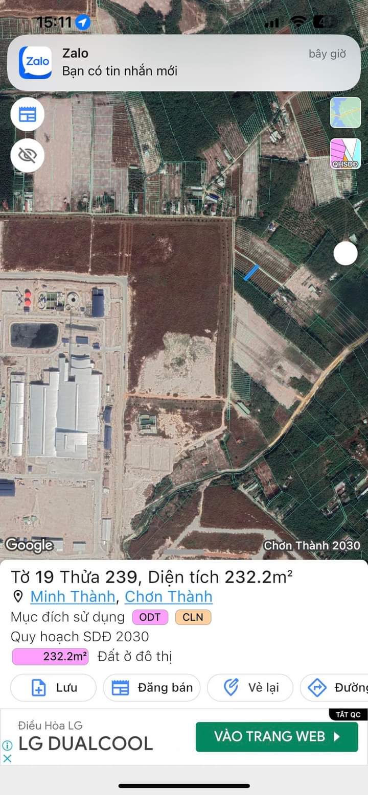 Bán đất phường Minh thành giá 550tr dt 5x46x100 tc