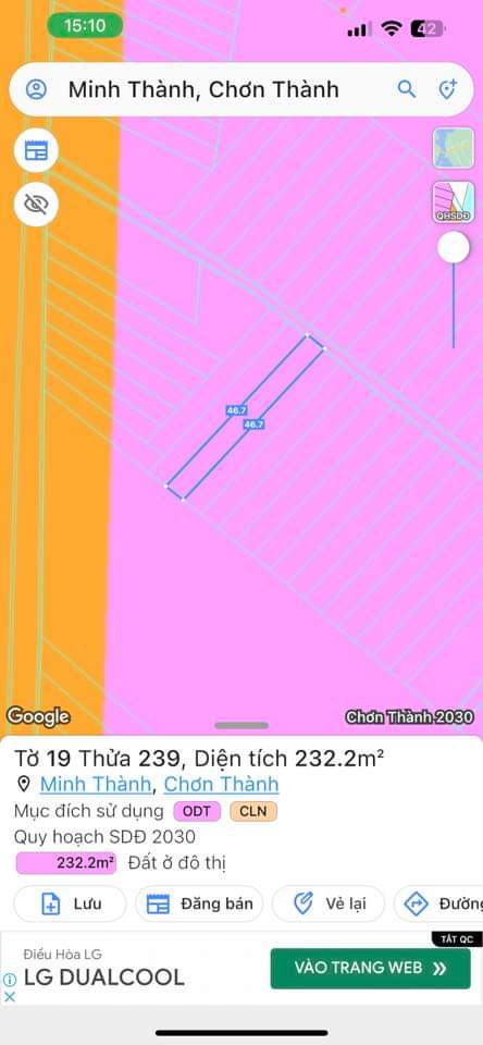 Bán đất phường Minh thành giá 550tr dt 5x46x100 tc