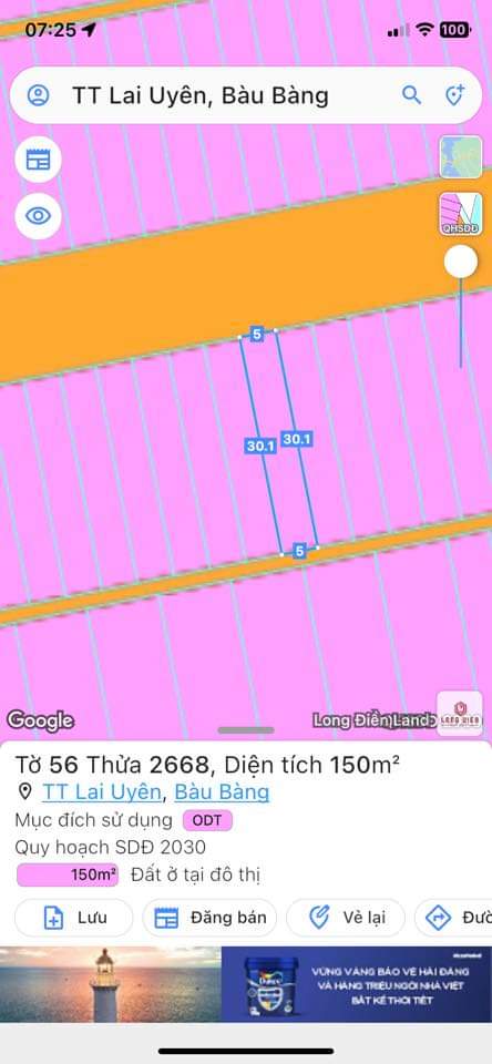 Bán đất Lai Uyên giá 2tỉ1 dt 5*30*150tc