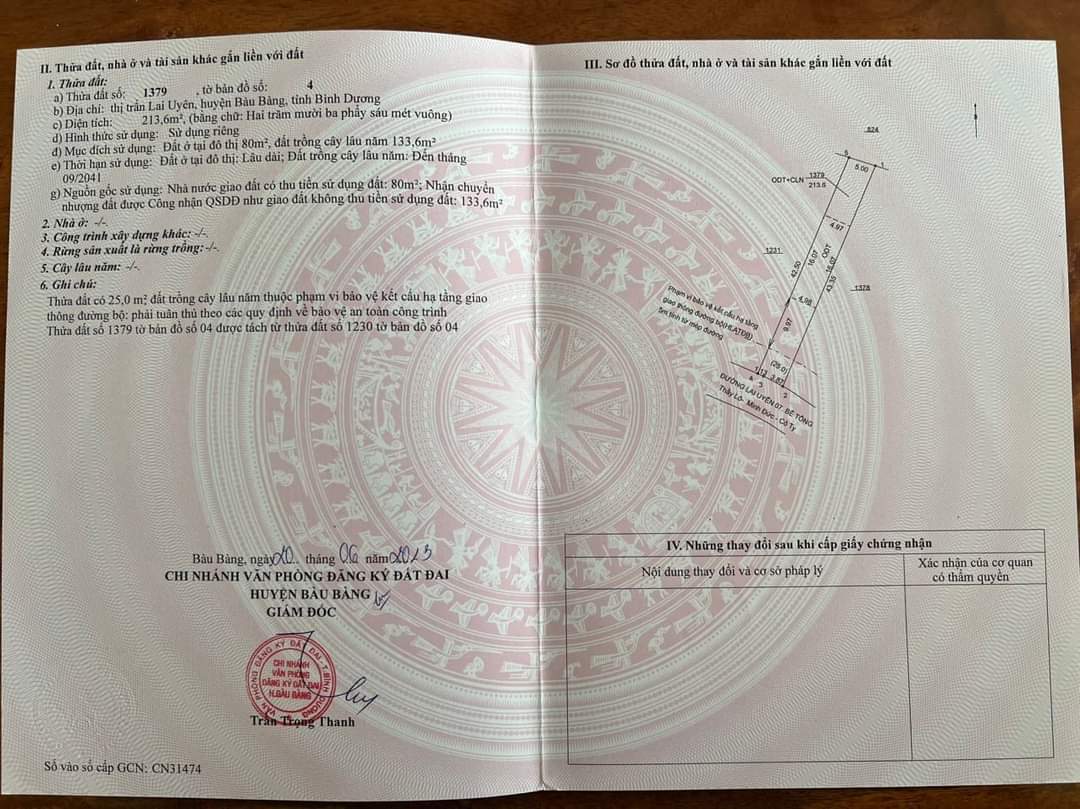 Bán đất Lai Uyên giá 780tr dt 5*42*80tc