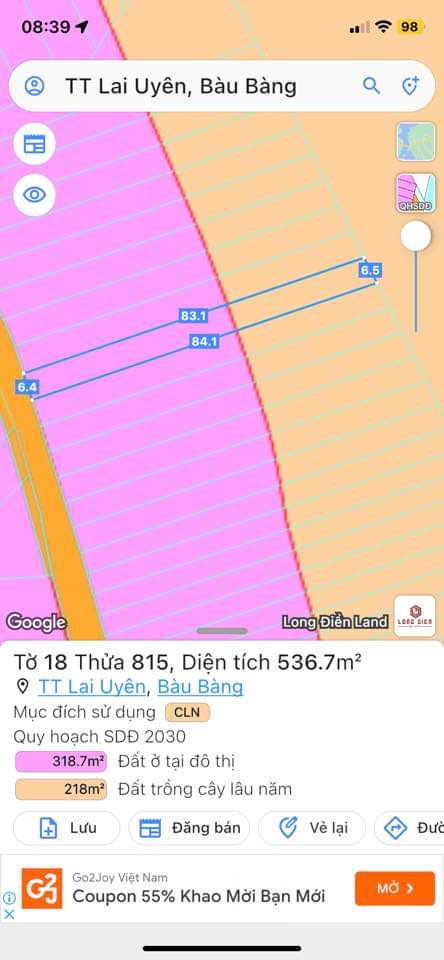 Bán đất Lai Uyên giá 1tỉ030 dt 6,4*83