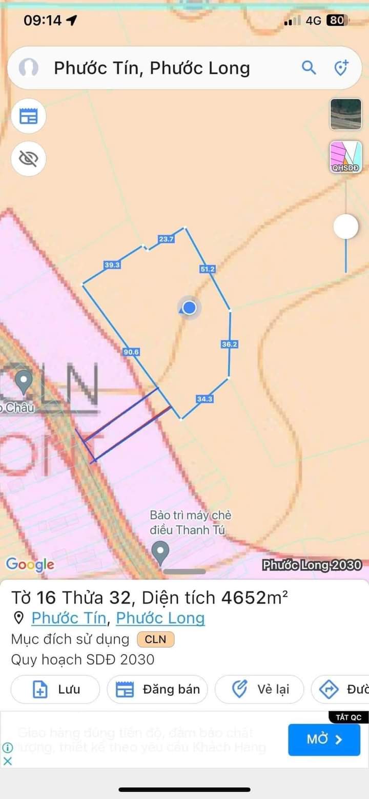 Bán đất xã Phước Tín giá 1tỷ3 dt 4xào7