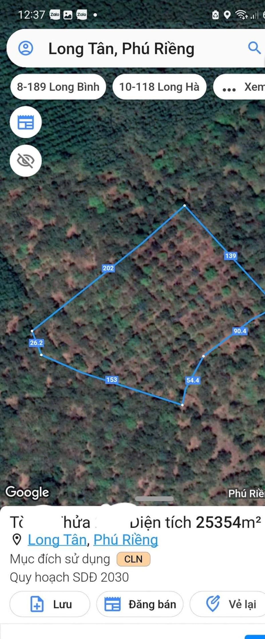 Bán đất xã Long Tân dt 2,5ha giá 1,3tỷ/ha