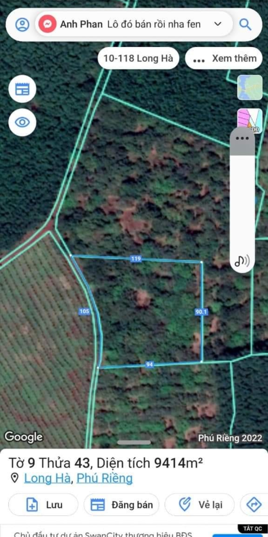 Bán đất xã Long Hà dt 1ha giá 18tr/m