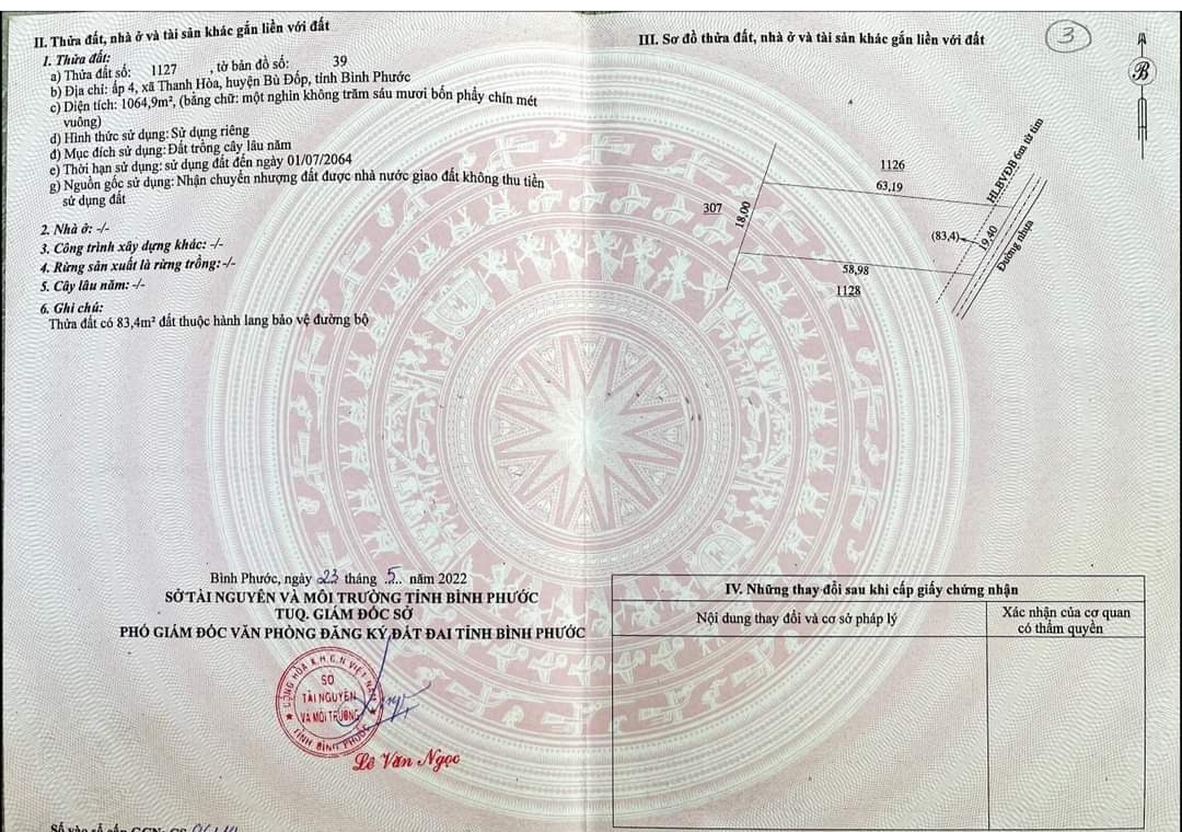 Bán đất xã Thanh Hòa dt 18*63 giá 290tr