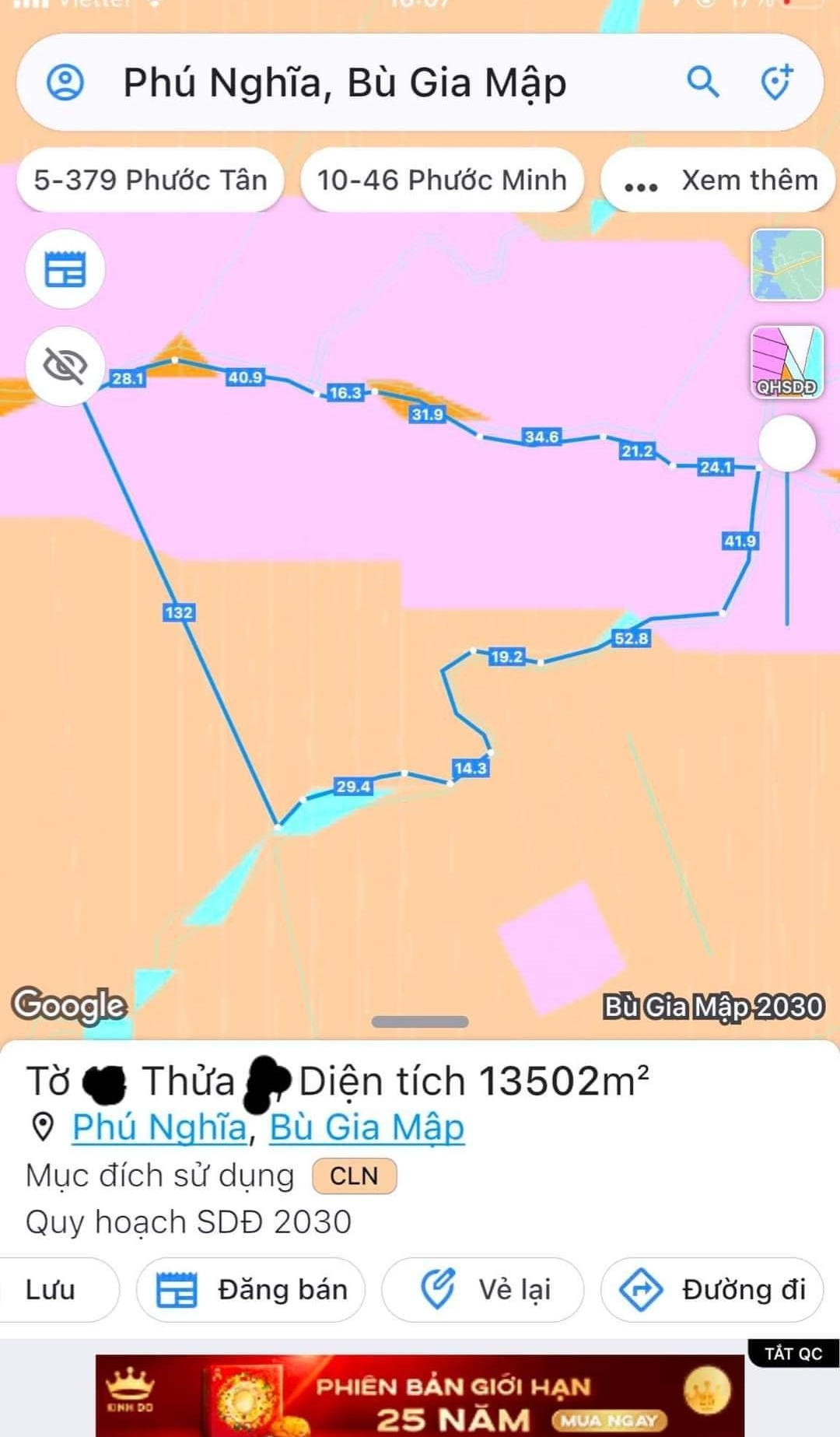 Bán đất xã Phú Nghĩa dt 1,35ha giá 2tỷ50tr