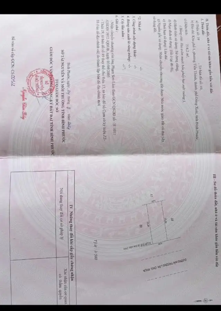 Bán đất phường Tiến Thành giá 7tỷ dt 214m2