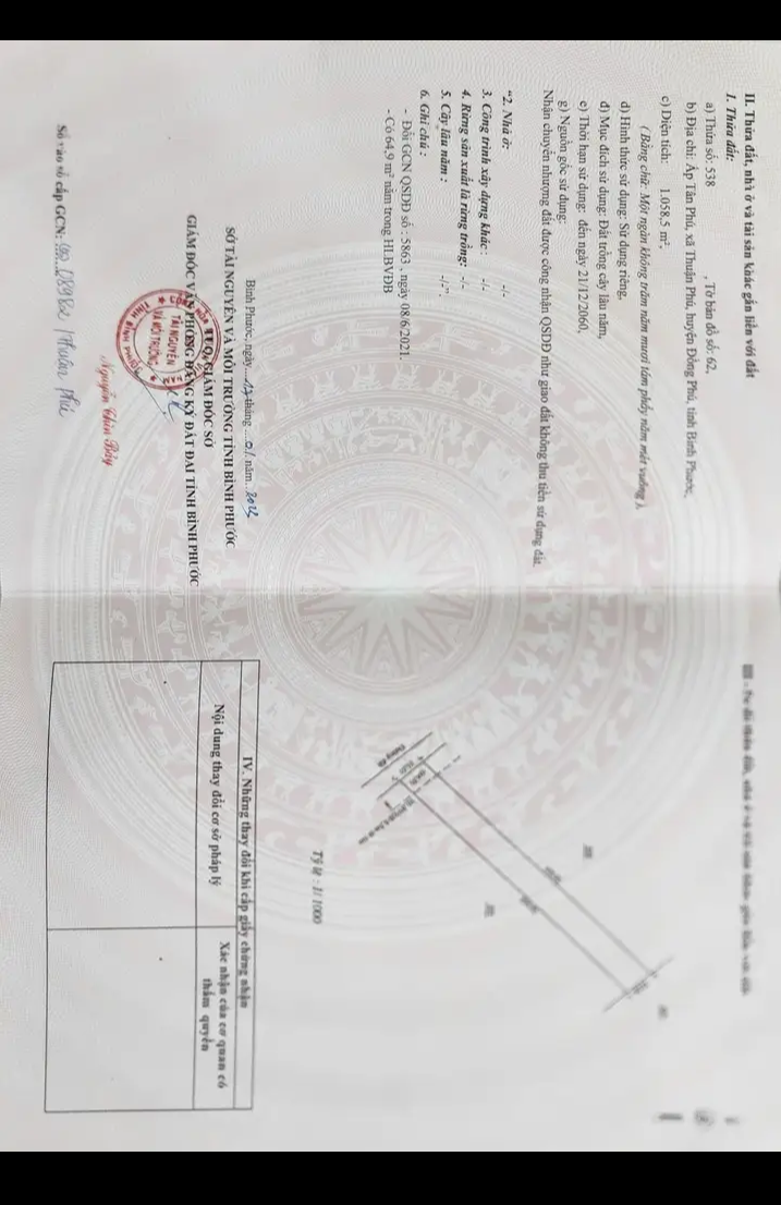 Bán đất xã Thuận Phú giá 500tr dt 10×100