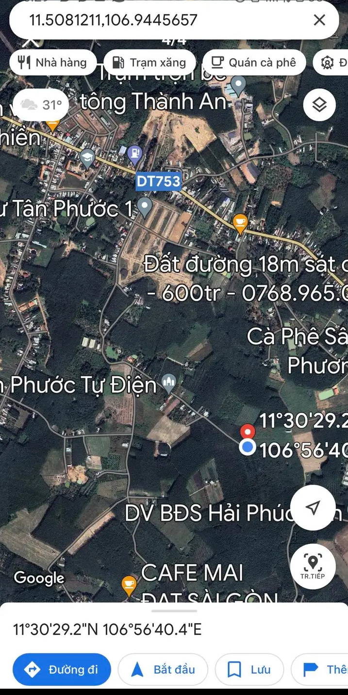 Bán đất xã Tân Phước giá 390tr dt 5×100×100tc