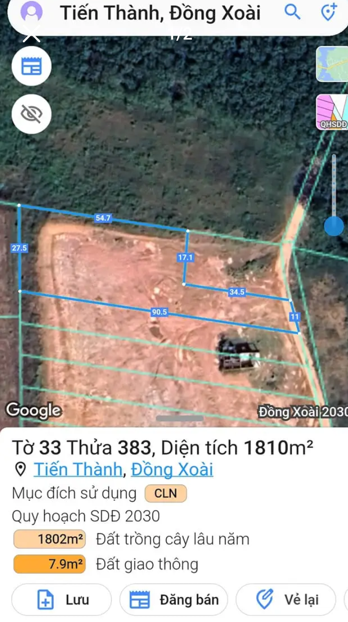 Bán đất phường Tiến Thành giá 1tỷ500 dt 1sào8