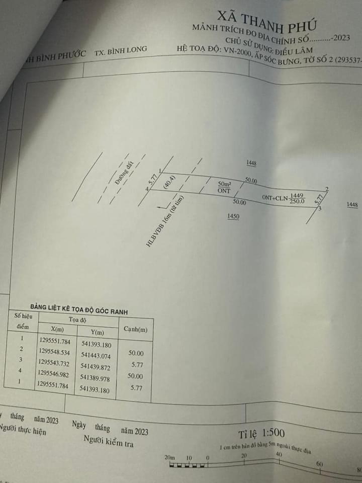 Bán đất xã Thanh Phú giá 350tr dt 5×50