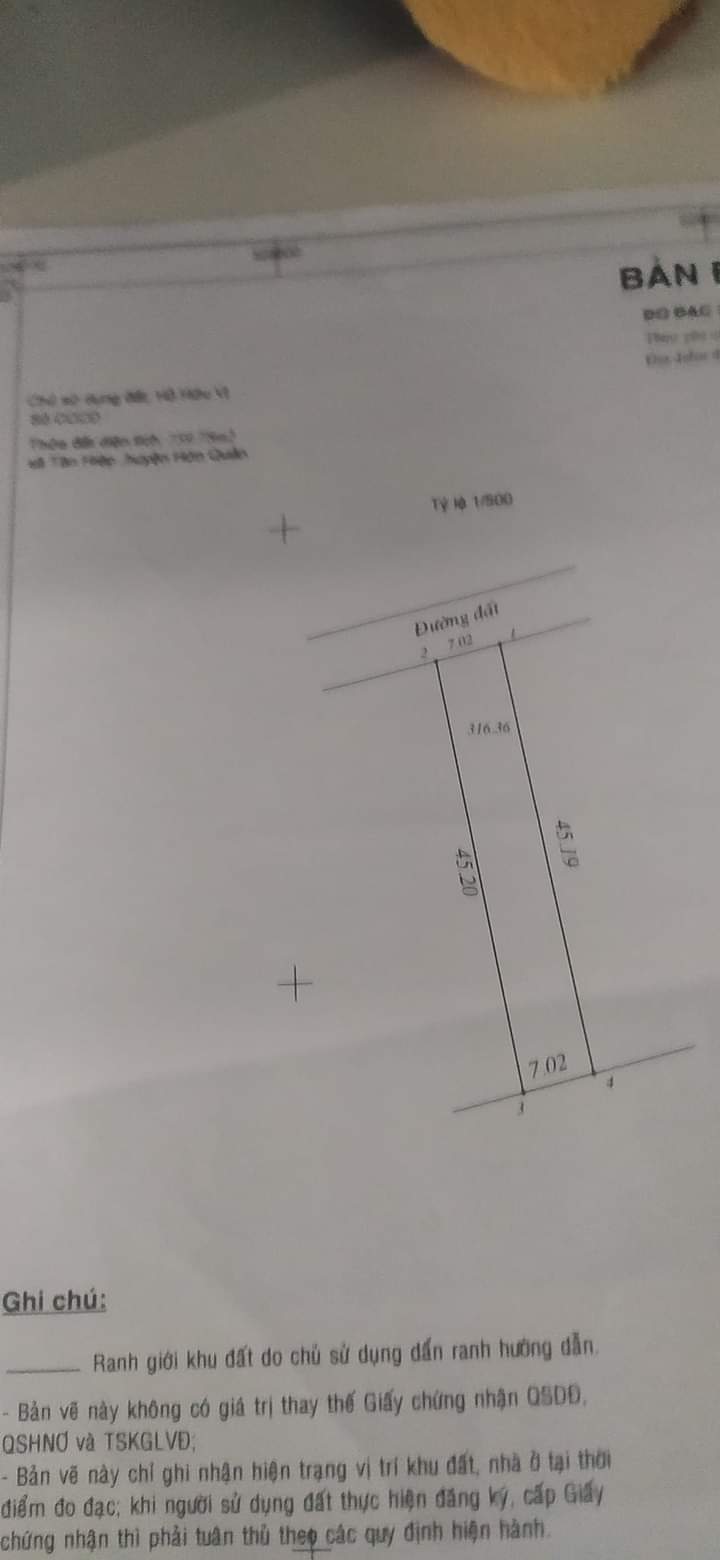 Bán đất xã Tân Hiệp giá 240tr dt 7×45