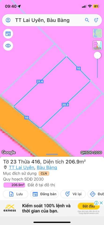 Bán đất Lai Uyên giá 1tỉ230 dt 10*20*80tc