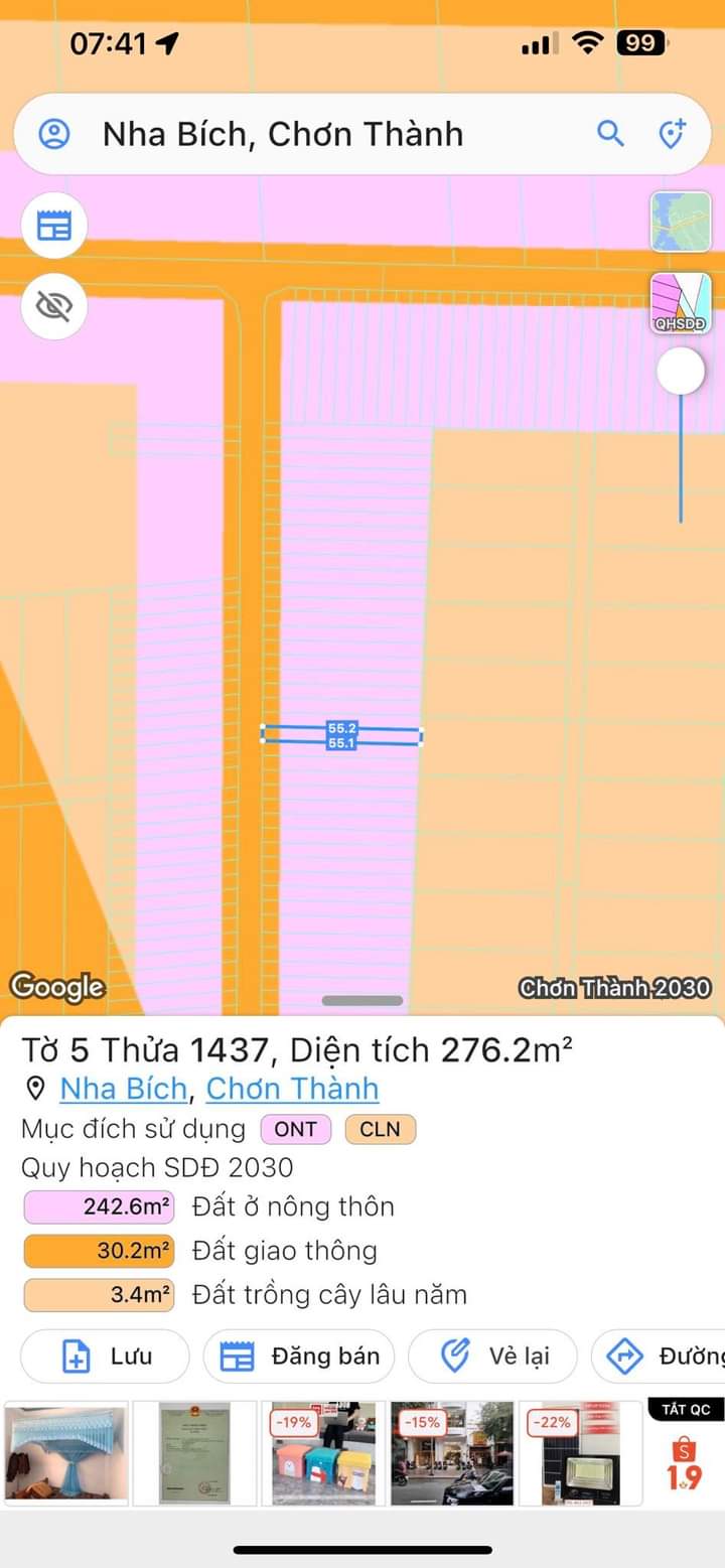 Bán đất xã Nha Bích giá 540tr dt 5x55x100 tc